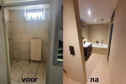 douche voor en na gemaakt met beal mortex